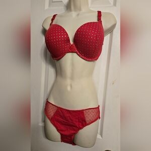 Victoria's Secret Red and Silver Bra with Polka Dot Design